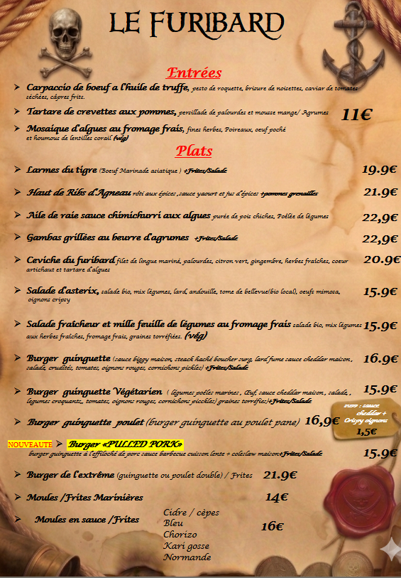 Carte Entrées et Plats — Le Furibard